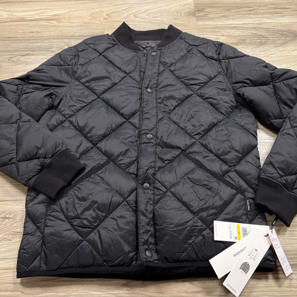 Calvin Klein Reversible Quilted Bomber Jacket Black/Camouflage Men's Medium $195